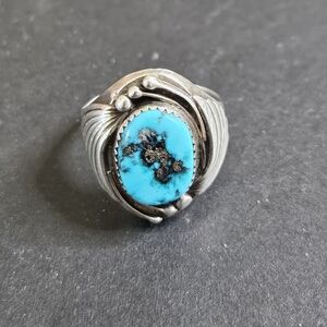 Vintage Navajo Sterling Siver Ring W Turqouise Inlay. Size 12.5